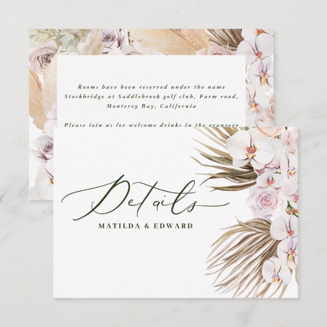 Cartão RSVP Orquídea-de-erva-pampas orquídea moderna detalhes  (Frente/Verso)