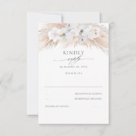 Cartão RSVP Orquídeas Brancas e Rosas Secos Pampas Casamento R