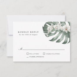 Cartão RSVP Orquídeas Brancas no Casamento Tropical de Monster