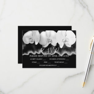 Cartão RSVP Orquídeas em aquarela preto e branco elegantes RSV