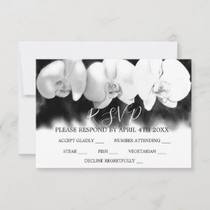 Cartão RSVP Orquídeas em aquarela preto e branco elegantes RSV