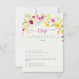 Cartão RSVP Orquídeas Silvestres Rosa Roxo Coroa de Flores Cas