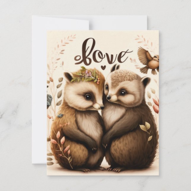 Cartão RSVP ouriços apaixonados (Frente)