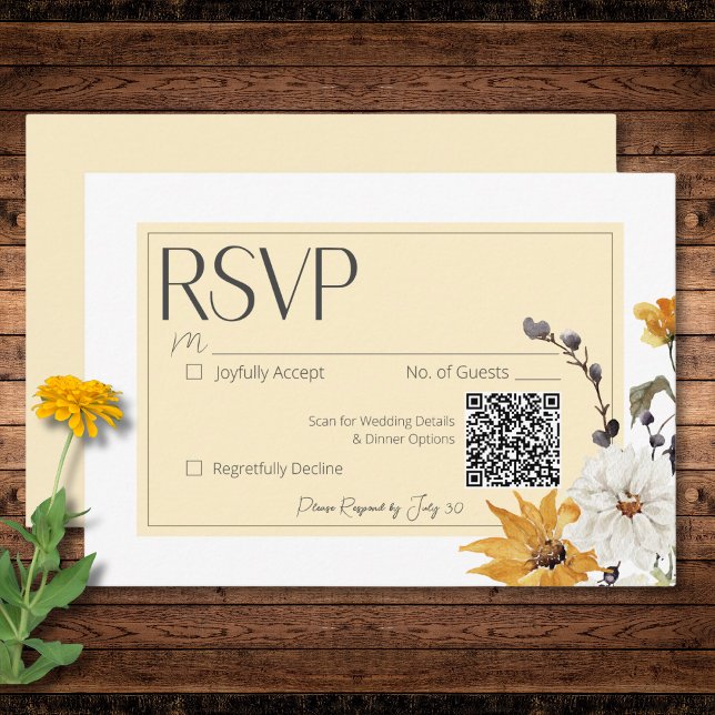 Cartão RSVP Ouro Boho Amarelo Flores Amarelas Amarelas (Boho Golden Yellow Meadow Flowers Yellow RSVP Card)