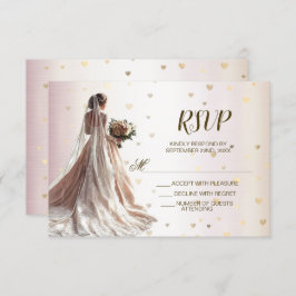 Cartão RSVP Ouro Casamento no inverno Bride rosa Bride Coraçõe