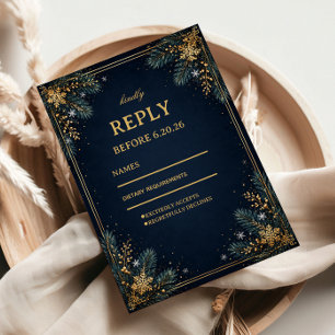 Cartão RSVP Ouro da Meia-Noite Evergreen Winter Grace