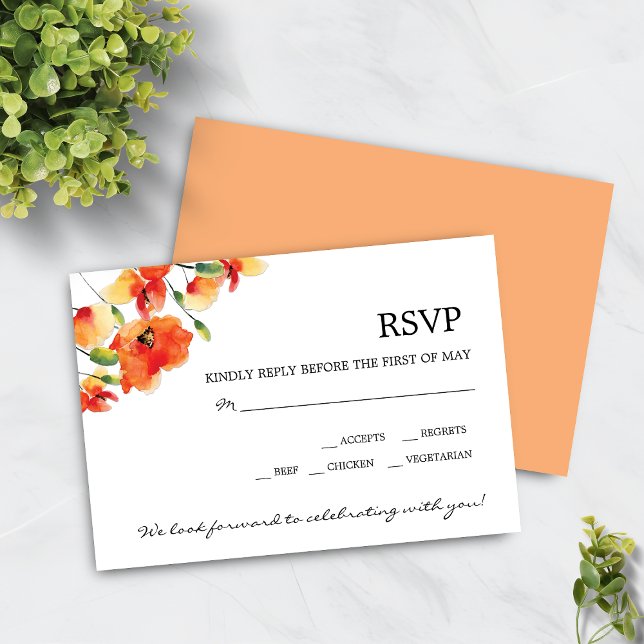 Cartão RSVP Ouro de Verão Casamento com Poppy (Summer Golden Poppy Wedding RSVP Card)