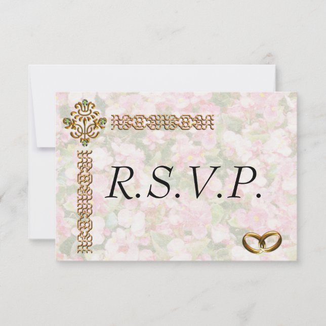 Cartão RSVP Ouro Jeweled Floral Wedding (Frente)