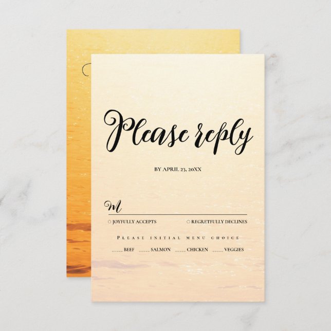 Cartão RSVP Ouro laranja de verão ondas do mar casamento (Frente/Verso)