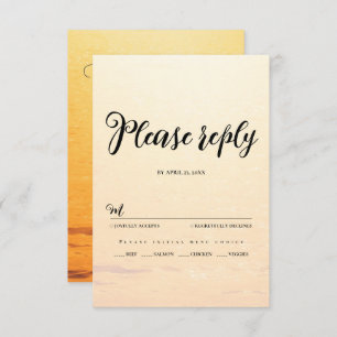 Cartão RSVP Ouro laranja de verão ondas do mar casamento