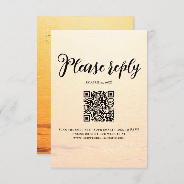 Cartão RSVP Ouro laranja de verão ondas do mar casamento (Frente/Verso)