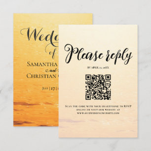 Cartão RSVP Ouro laranja de verão ondas do mar casamento