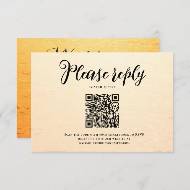 Cartão RSVP Ouro laranja de verão ondas do mar casamento (Frente/Verso)