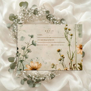 Cartão RSVP Ouro Meadow Wildflower Wedding