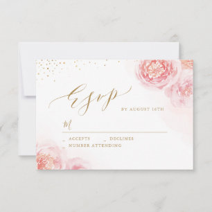 Cartão RSVP Ouro para caligrafia elegante e casamento floral p