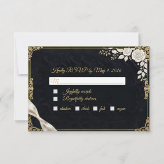 Cartão RSVP Ouro Preto Rosa Branca Luxo Elegante Formal
