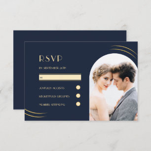Cartão RSVP Ouro Wisps Dark Blue Photo Weding