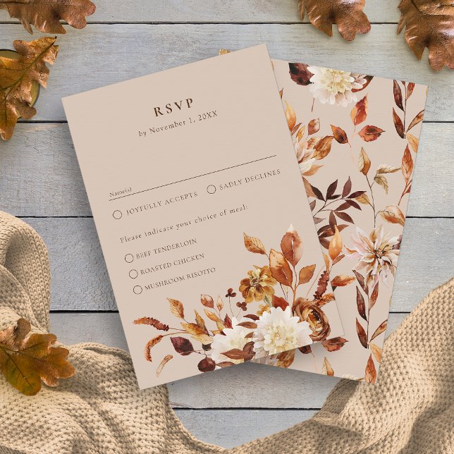 Cartão RSVP Outono Bege (Taupe Watercolor Autumn Leaves RSVP Card by Painted Paperie
)