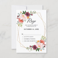 Outono Borgonha Bege Floral geométrico Casamento