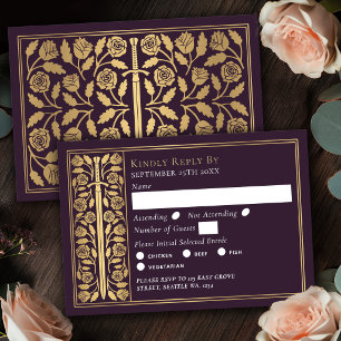Cartão RSVP Ovo de Berinjela Espada Medieval Casamento Real RS
