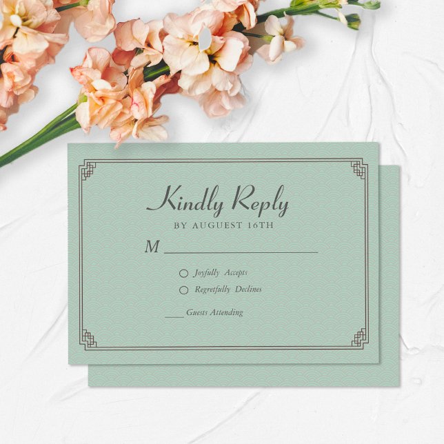 Cartão RSVP Padrão Chinoiserie Chinês tradicional (Criador carregado)