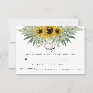 Cartão RSVP Padrão de aquarela de girassol romântico