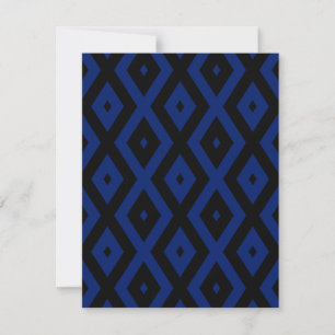 Cartão RSVP Padrão de diamante azul e preto
