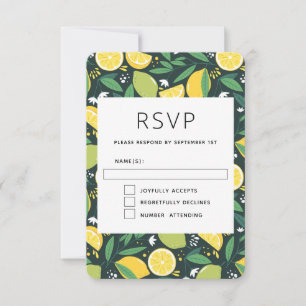 Cartão RSVP Padrão de Frutas Limão Amarelo e Lima Verde