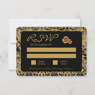 Cartão RSVP Padrão De Gótico Preto E Dourado