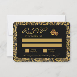 Cartão RSVP Padrão De Gótico Preto E Dourado