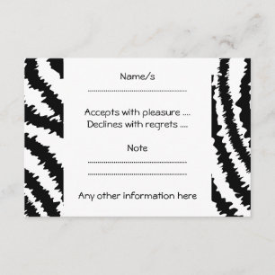 Cartão RSVP Padrão de Impressão de Zebra Negra.