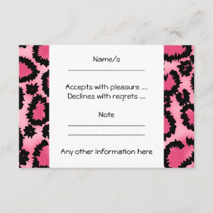 Cartão RSVP Padrão de impressão do Leopardo rosa e preto.