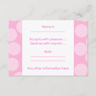 Cartão RSVP Padrão de pontos grandes. Rosa pálido e rosa doce.