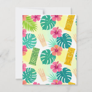 Cartão RSVP Padrão Tiki Havaiano Tropical para Casamento Festa