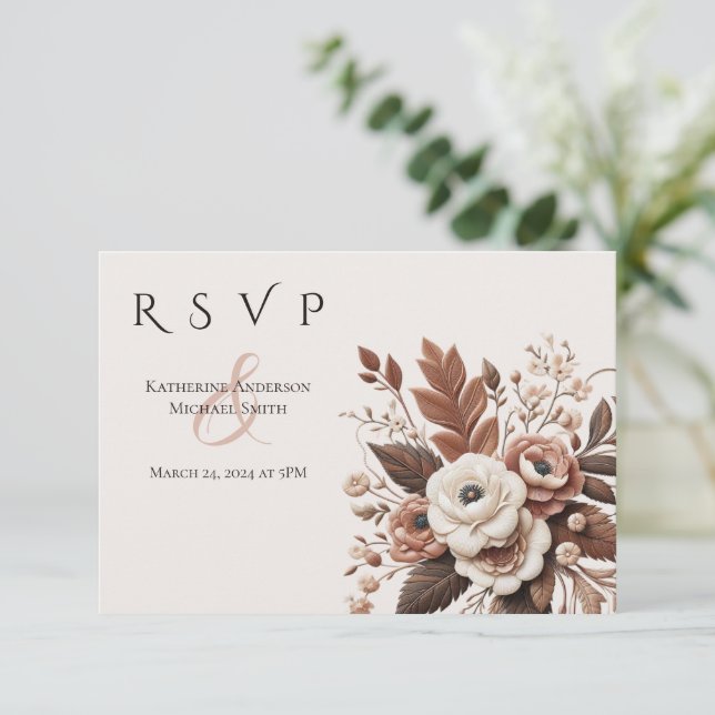Cartão RSVP País Elegante Moderno Ocidental- Floral (Em pé/Frente)