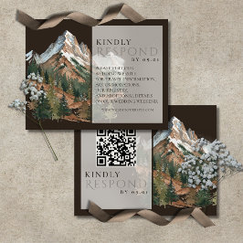Cartão RSVP Paisagem Montanhosa Rústica Aquarela Casamento QR