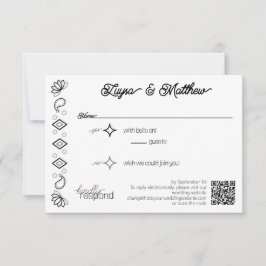 Cartão RSVP Paisley Diamond Simples Branco Código QR Preto RSV