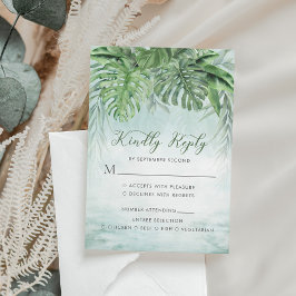 Cartão RSVP Palma Tropical Deixa Aquarela Casamento Verde