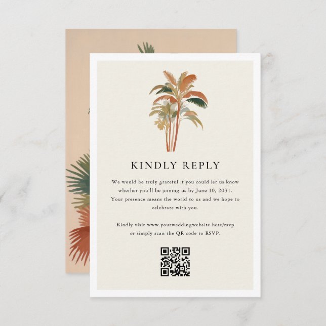 Cartão RSVP Palmeiras tropicais Árvores Aquarelas Pastel Boho  (Frente/Verso)