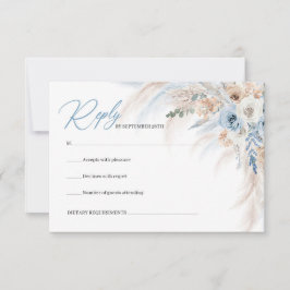 Cartão RSVP Pampas de rosas florais e de marfim azul Elegante