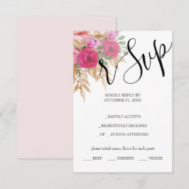 Cartão RSVP Pampas Rosa-Russas Cintado Pintado À Mão