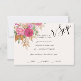 Cartão RSVP Pampas Rosa-Russas Cintado Pintado À Mão
