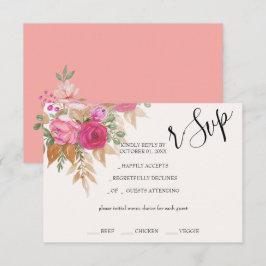 Cartão RSVP Pampas Rosa-Russas Cintado Pintado À Mão