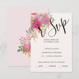 Cartão RSVP Pampas Rosa-Russas Cintado Pintado À Mão