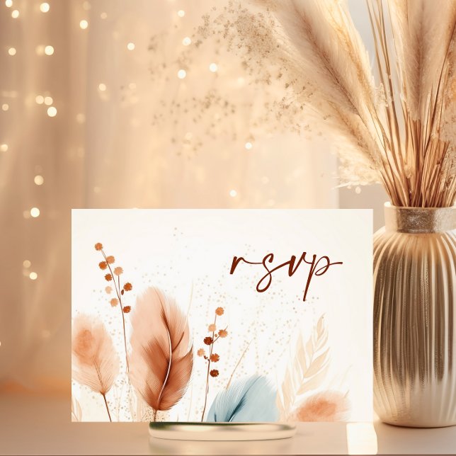 Cartão RSVP Pampas Terracotta Blue, Aquarela Casada (Wedding Watercolor Pampas Terracotta Blue RSVP Card)