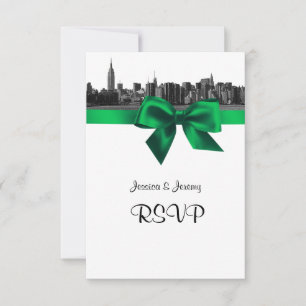 Cartão RSVP Panorama da Cidade de Nova York Gravado em Preto e
