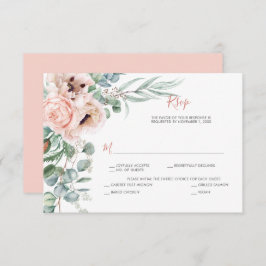 Cartão RSVP Papagaios Rosa-Blush e de Marfim, Eucalyptus, Gree