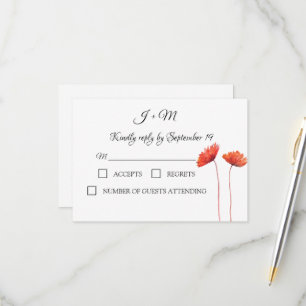 Cartão RSVP Papagaios vermelhos Floral Flores Poppy flores Mod