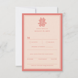 Cartão RSVP Papel Floral Corta Dupla Felicidade Casamento Chin