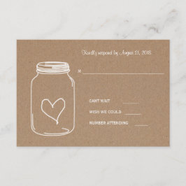 Cartão RSVP Papel Kraft Rústico Masonjar Coração Casamento RSV
